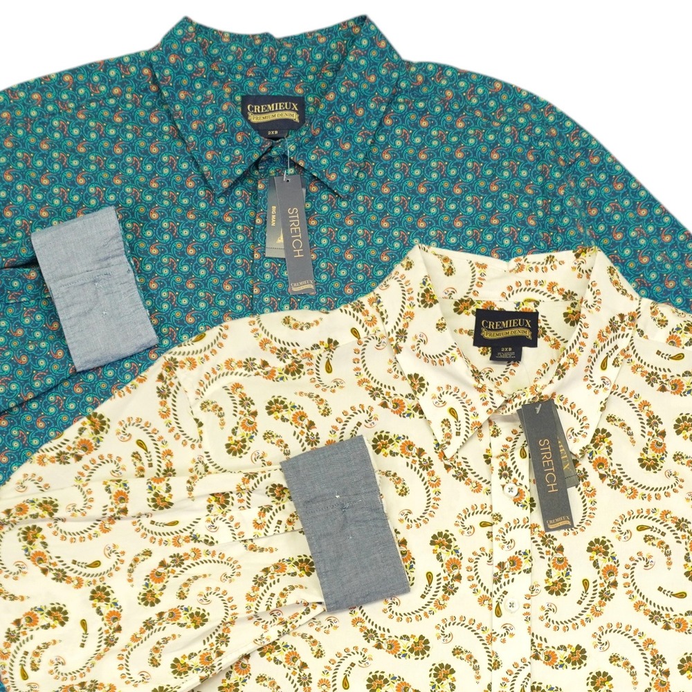 (Lot of 2) NEW Cremieux Button Up Shirt Mens 2XB Paisley Floral Long Sleeve